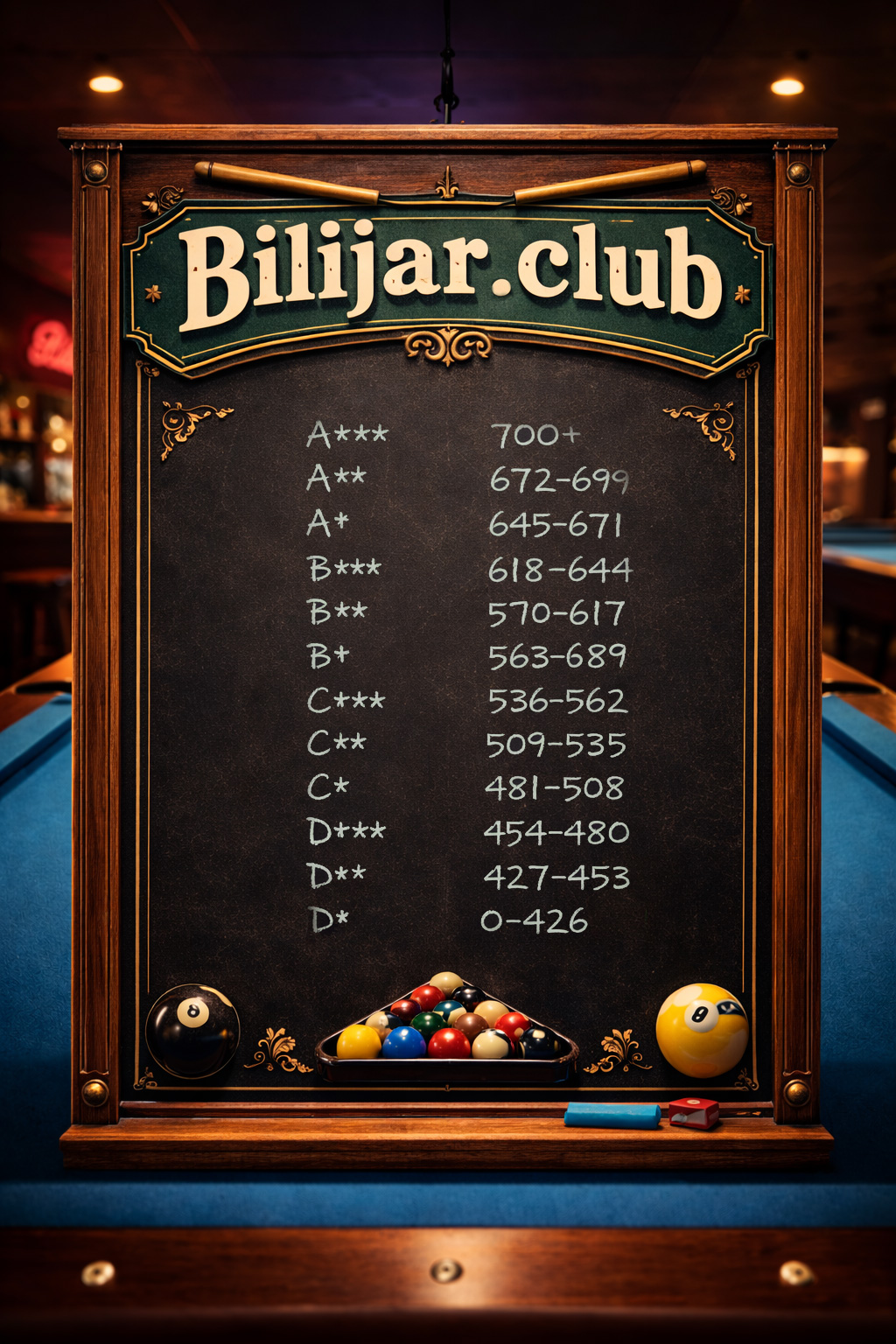 B-ELO rejting sistem u bilijaru, tabela mogućih rezultata i dobijenih/izgubljenih rejting poena